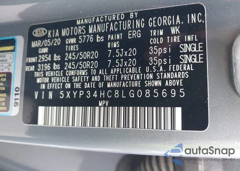 2020 Kia Telluride Ex from USA, damaged, VIN 5XYP34HC8LG085695